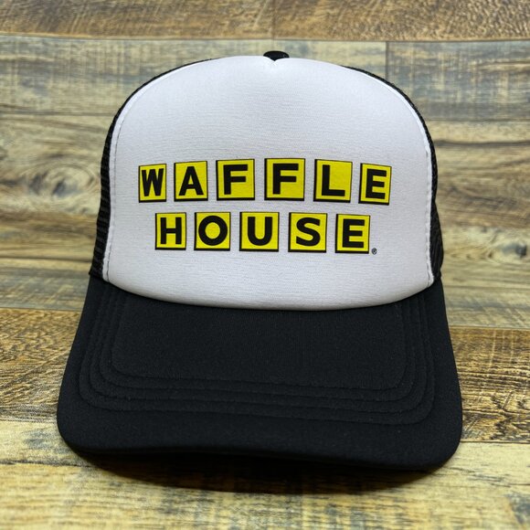 Waffle House Mens Trucker Hat Black Snapback Retro Restaurant Old Logo Ball Cap - Picture 2 of 8